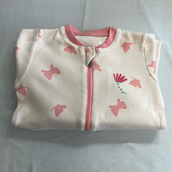 Tuffy Baby Onesie with Pink Accents and embroidered flower on left chest - Picture 1 of 5